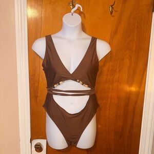 Fashion Nova Brown Cutout One Piece Swimsuit